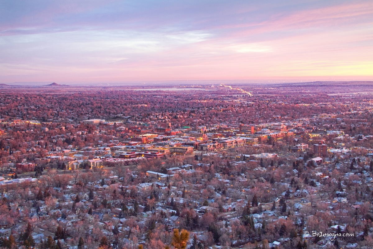 Downtown Boulder Colorado Morning Aerial View