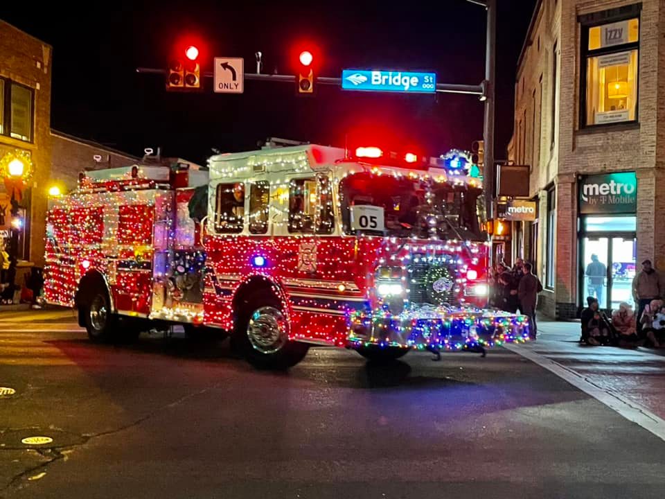 Firetruck with christmas lights