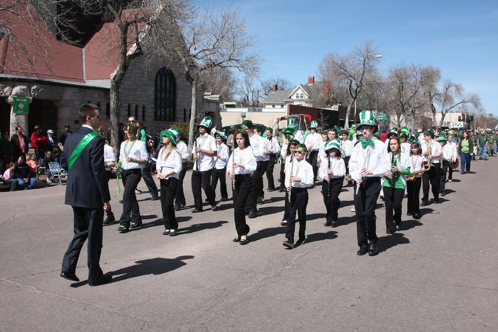 Image of a marching band at the Colorado Springs St Patricks Day Parade