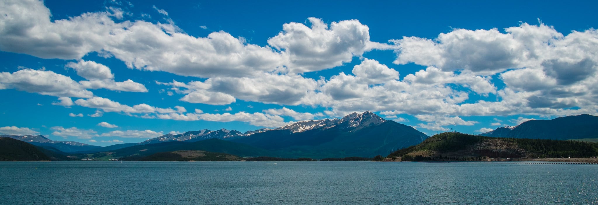 View of mountains across lake