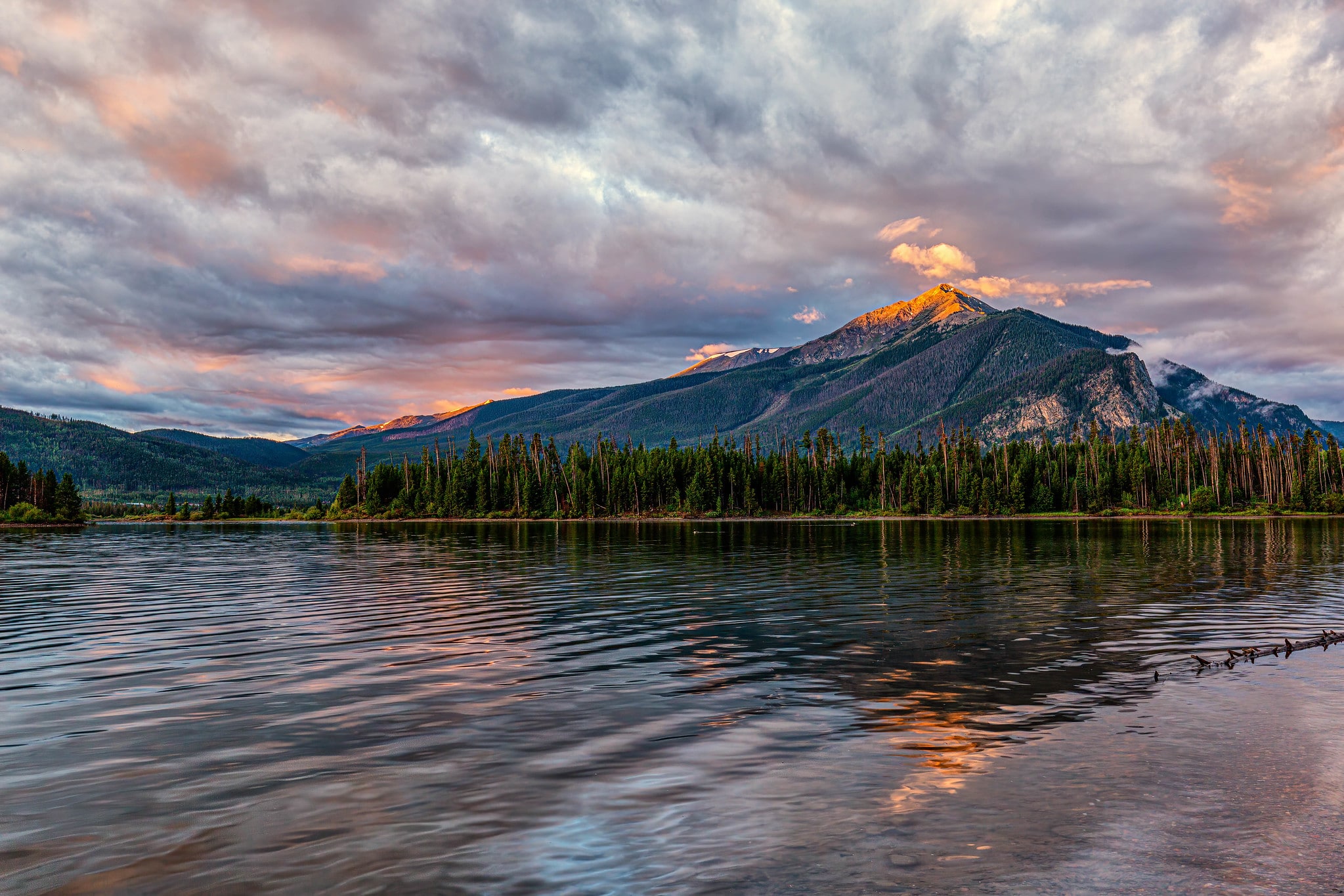 Sunrise on the mountain over Dillon Reservoir