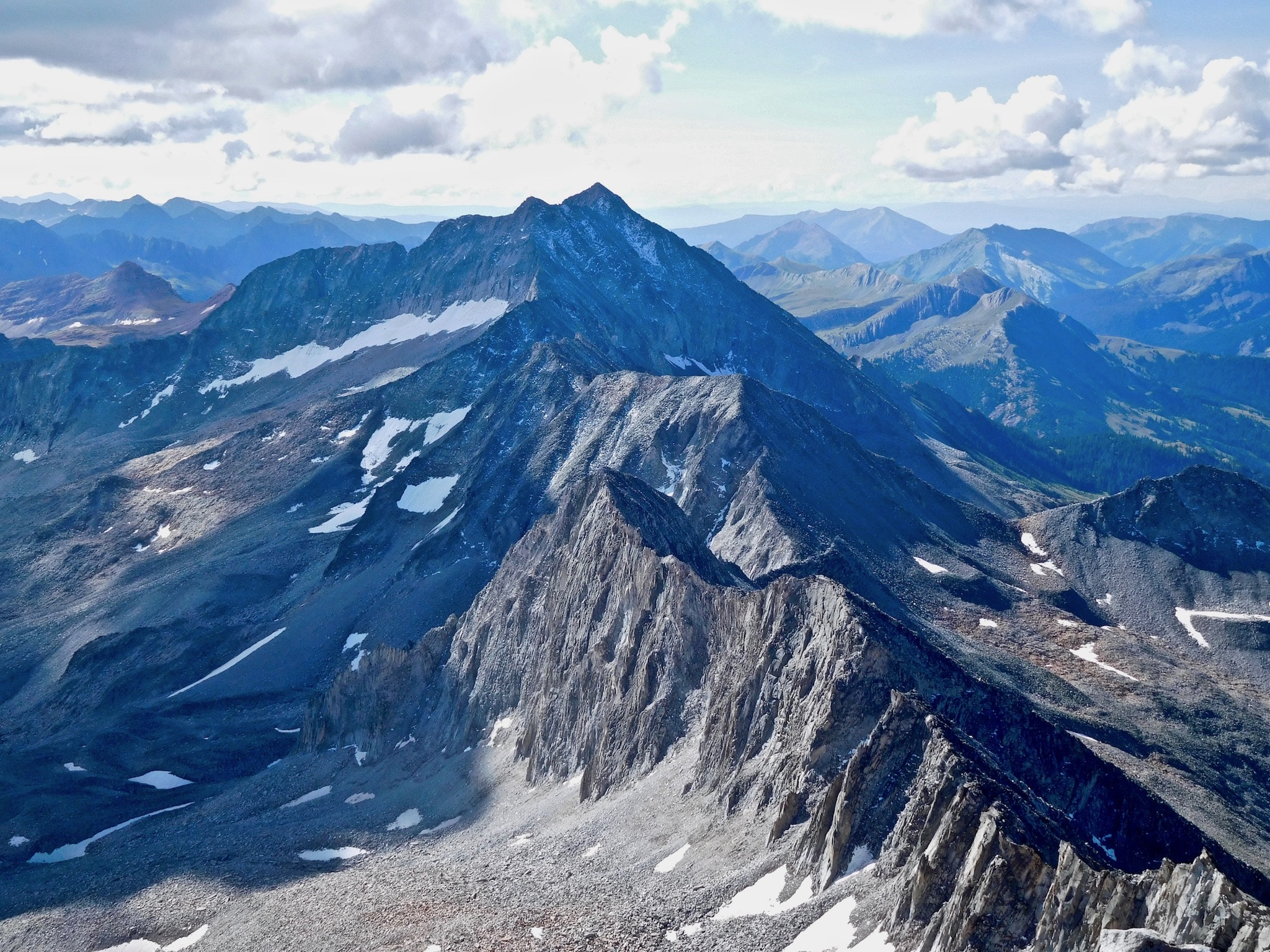 Looking deep into the Maroon Bells-Snowmass Wilderness from the summit of Capitol Peak.