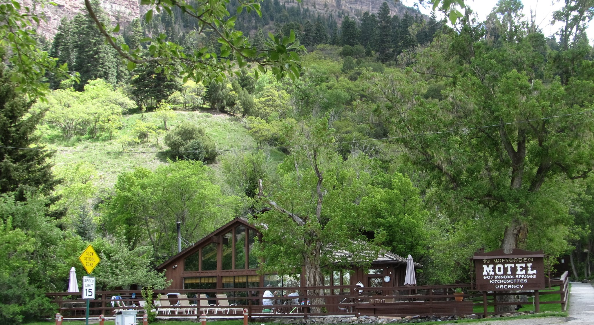 Hotel on forested mountainside