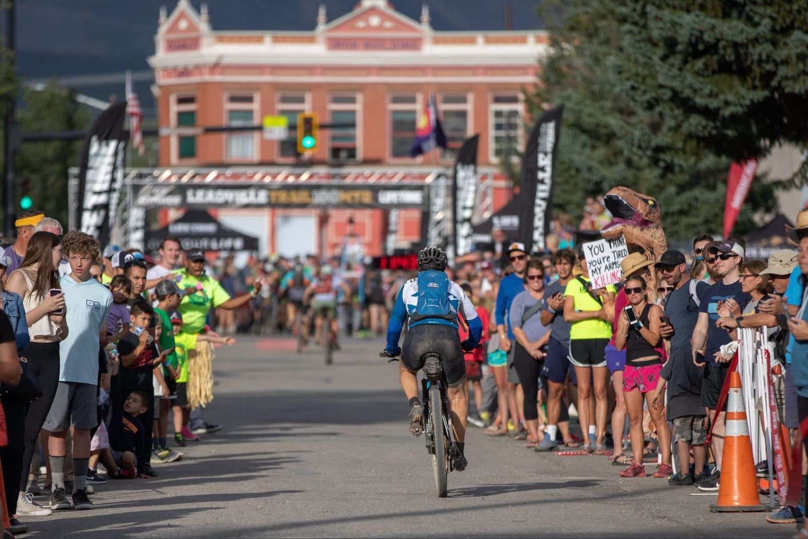 Image of people at the finish line of the Leadville Trail 100 Mountain Bike Series in Colorado