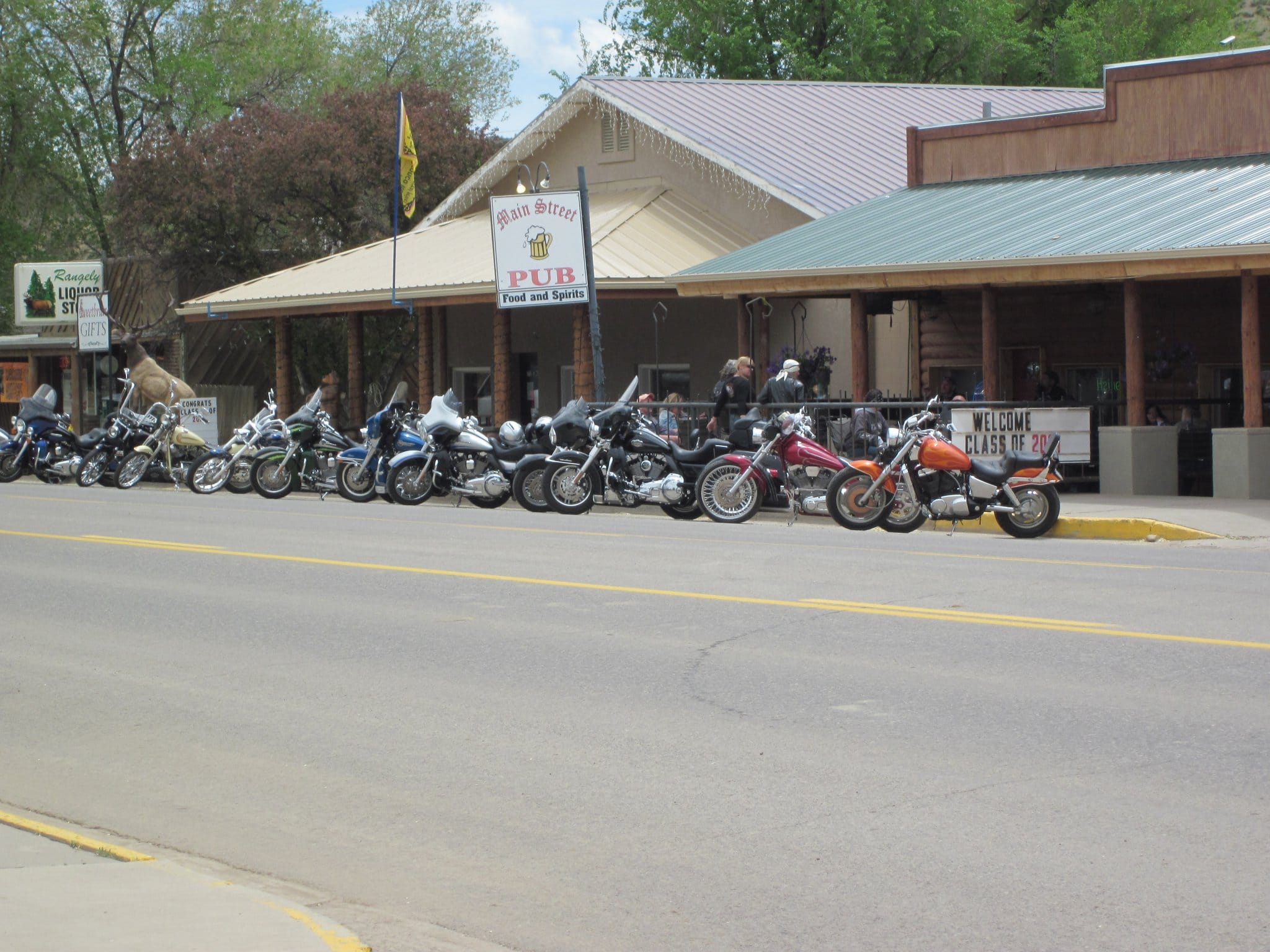 Motorcycles in front of Main Street Pub restaurant