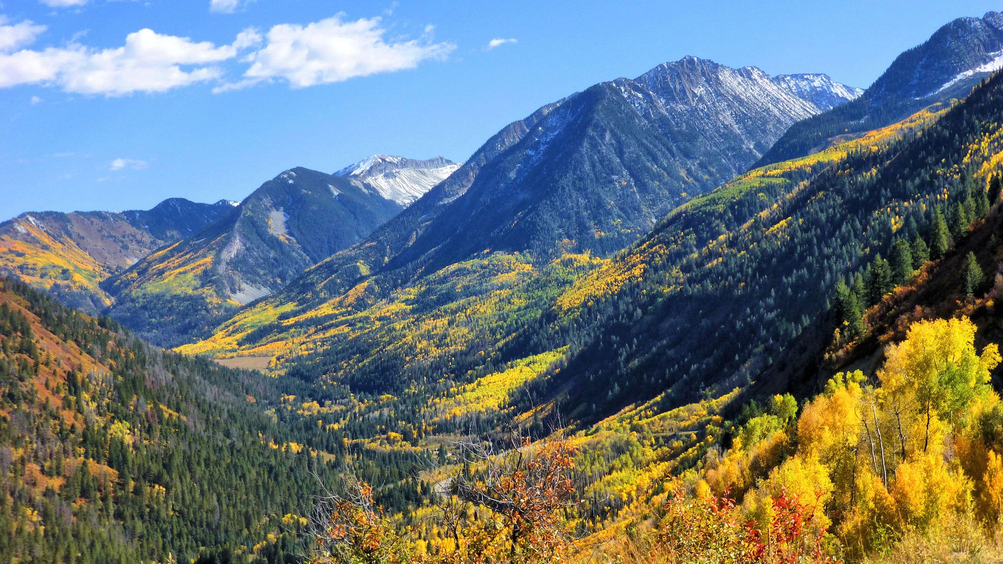 Sweeping autumn colors and sharp mountain sides near McClure Pass, Colorado.