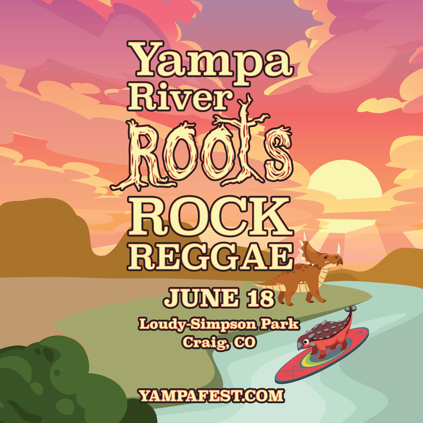 Image of the flyer for the Yampa River Roots Rock Reggae Festival in Craig, Colorado