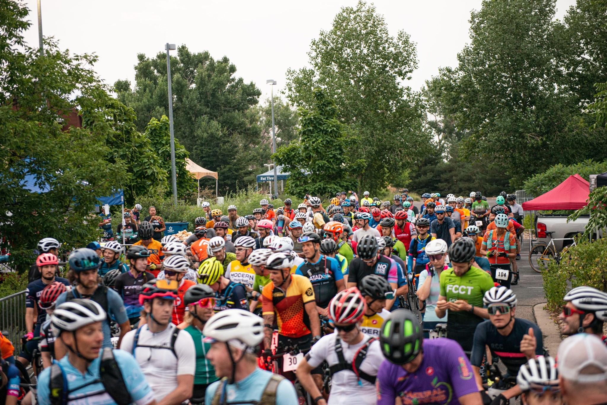 Hundreds of bikers waiting for a race to start