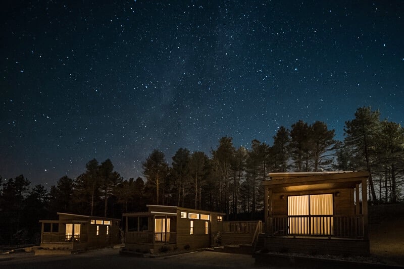 Three small cabins under the stars