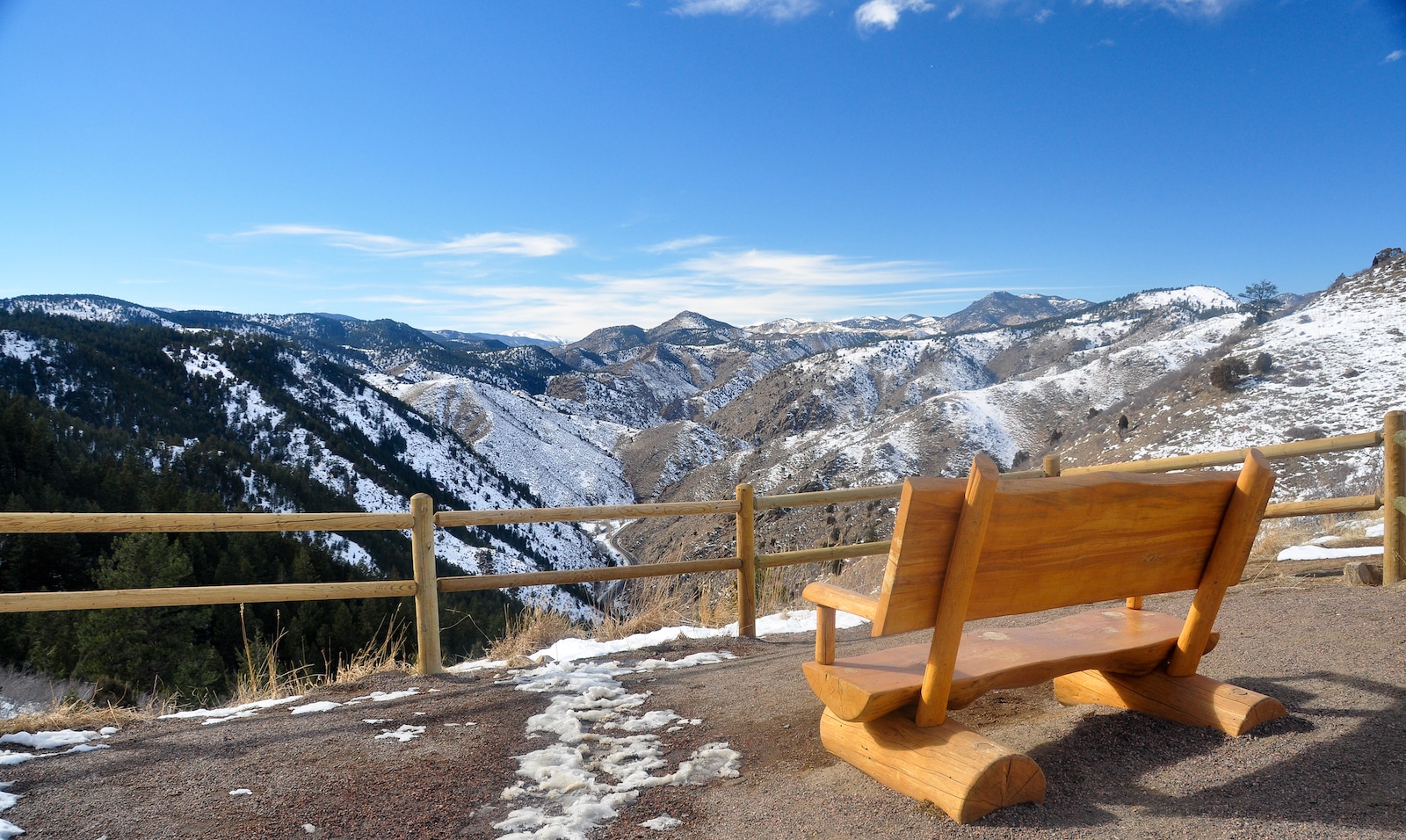 Bench in Windy Saddle Park along Lariat Loop Byway Colorado