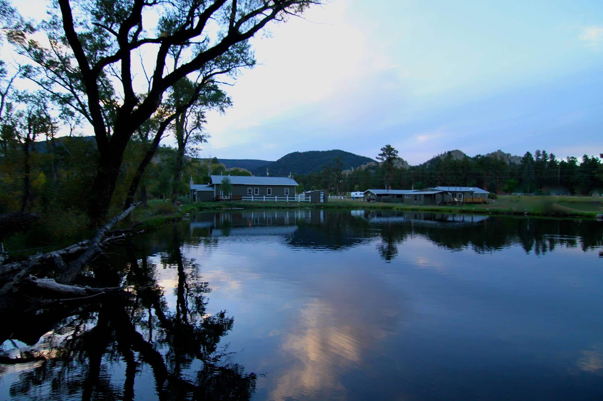 Pond and cabins