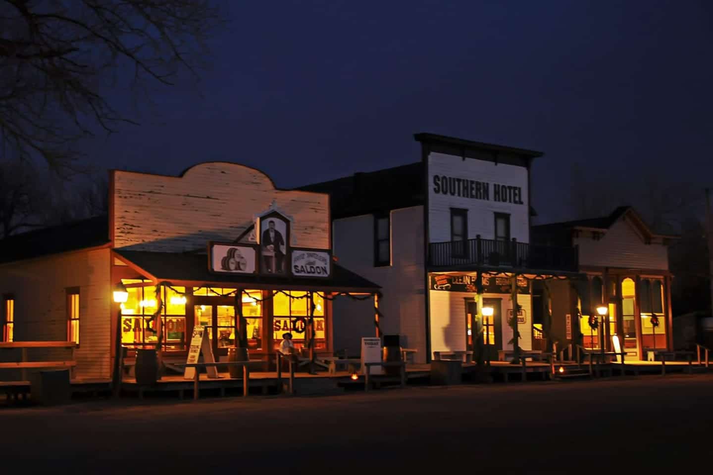 downtown Saguache, CO at night