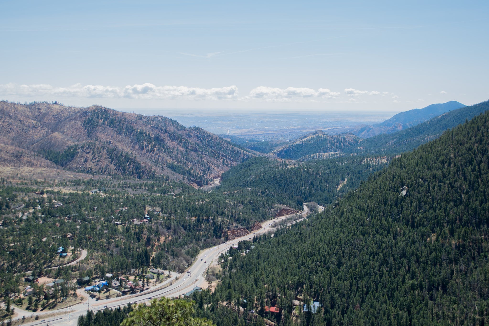 Aerial view of highway through a valley