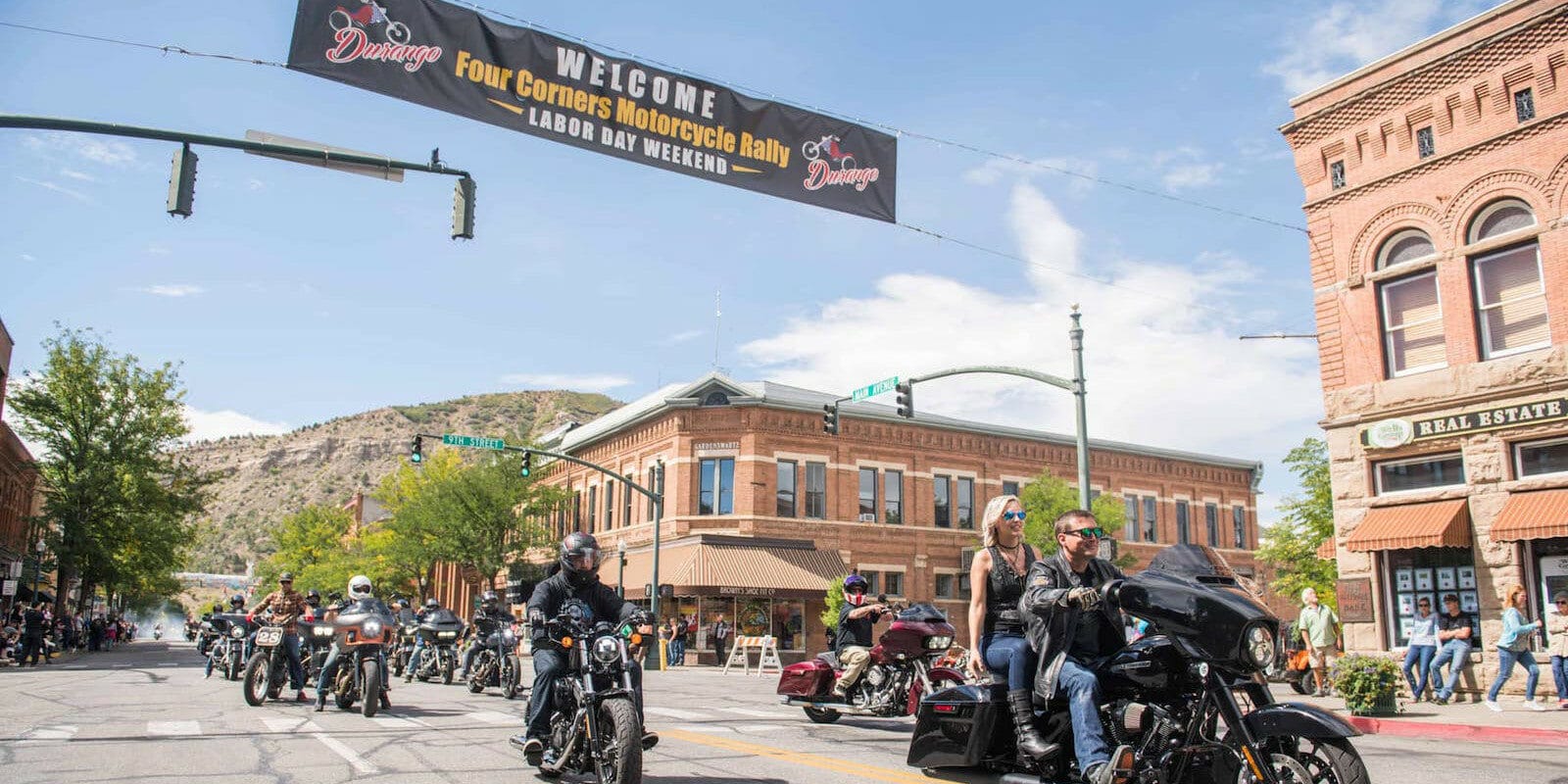 Image of the Four Corners Motorcycle Rally parade in Colorado