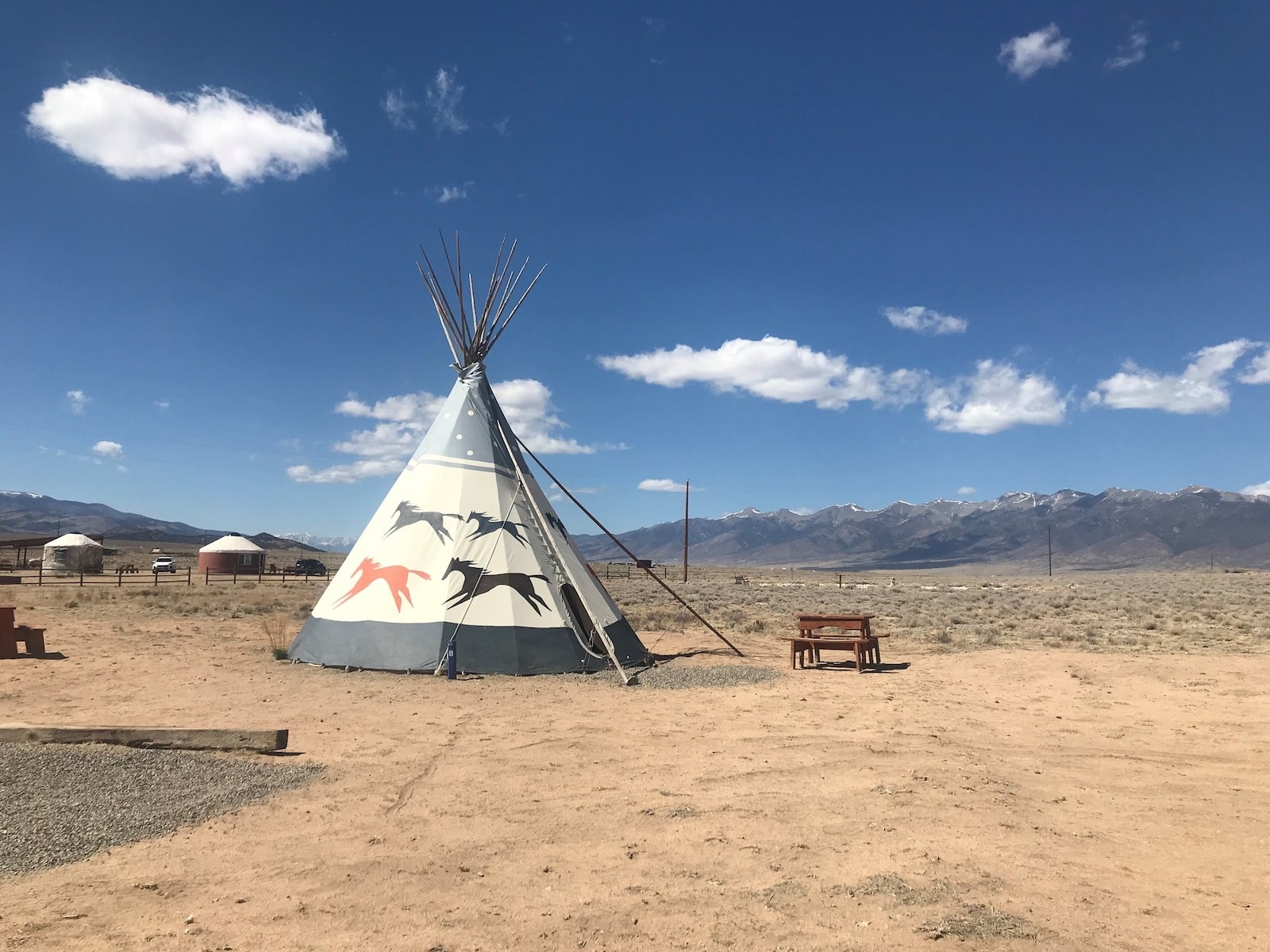 Image of the tipis at Joyful Journey Hot Springs Spa in Moffat, Colorado