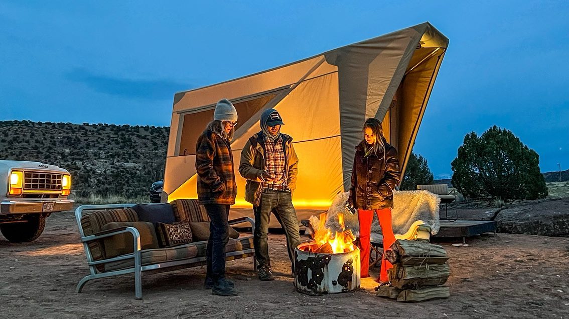 Camping setup at dusk