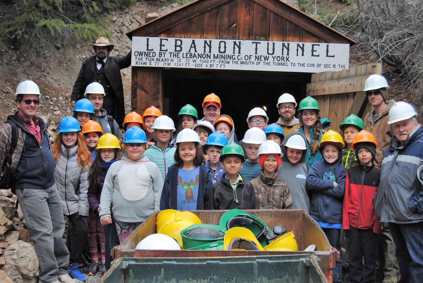 Image of people doing a tour at the Lebanon Mine at that Georgetown Loop Railroad in Colorado