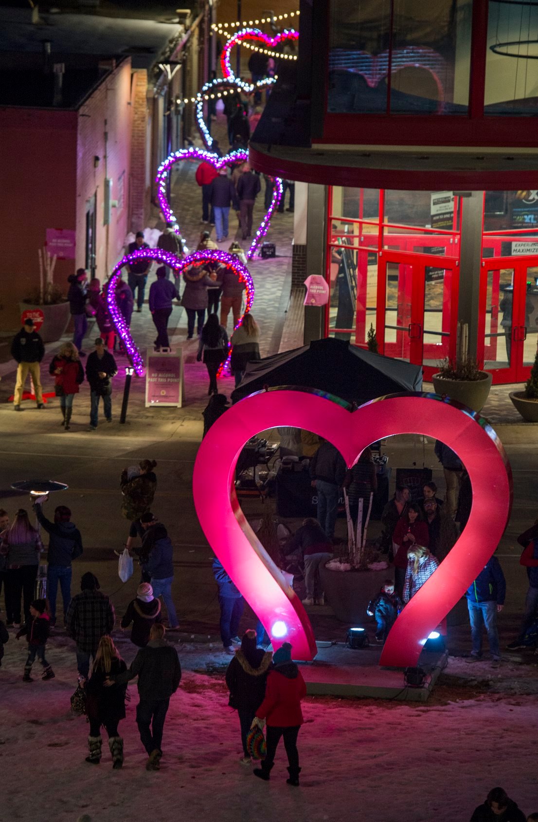 Light up hearts to walk through at a festival