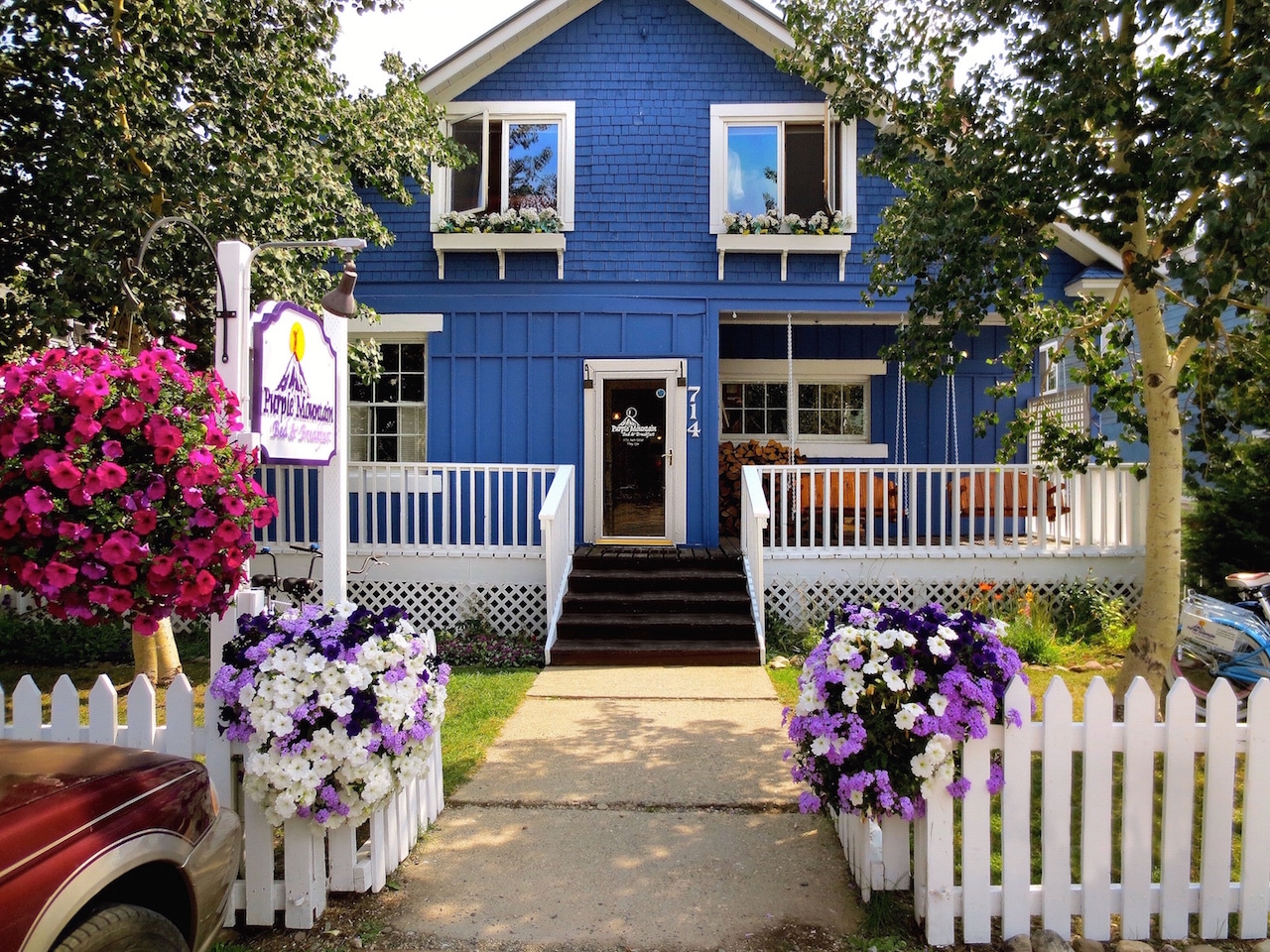 Purple painted bed and breakfast