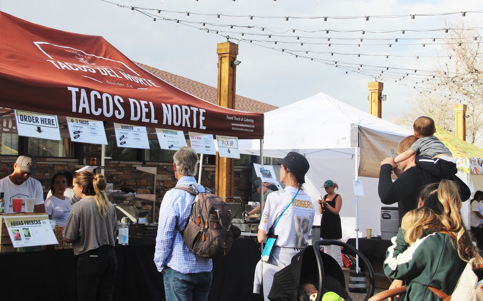 Image of the Tacos Del Norte food truck at the Boulder Farmers Market in Colorado