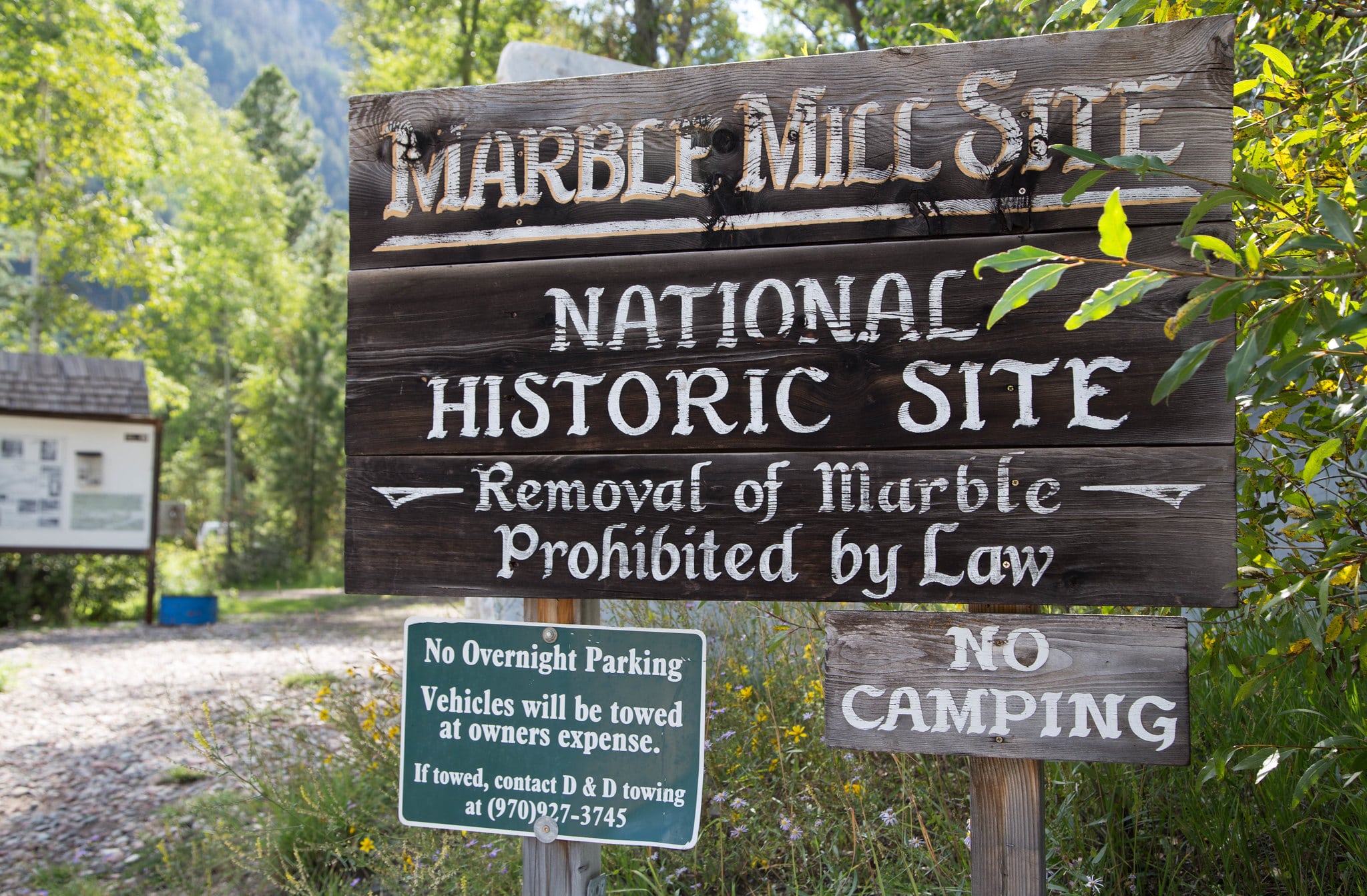 Entrance sign to Marble Mill Historic Site