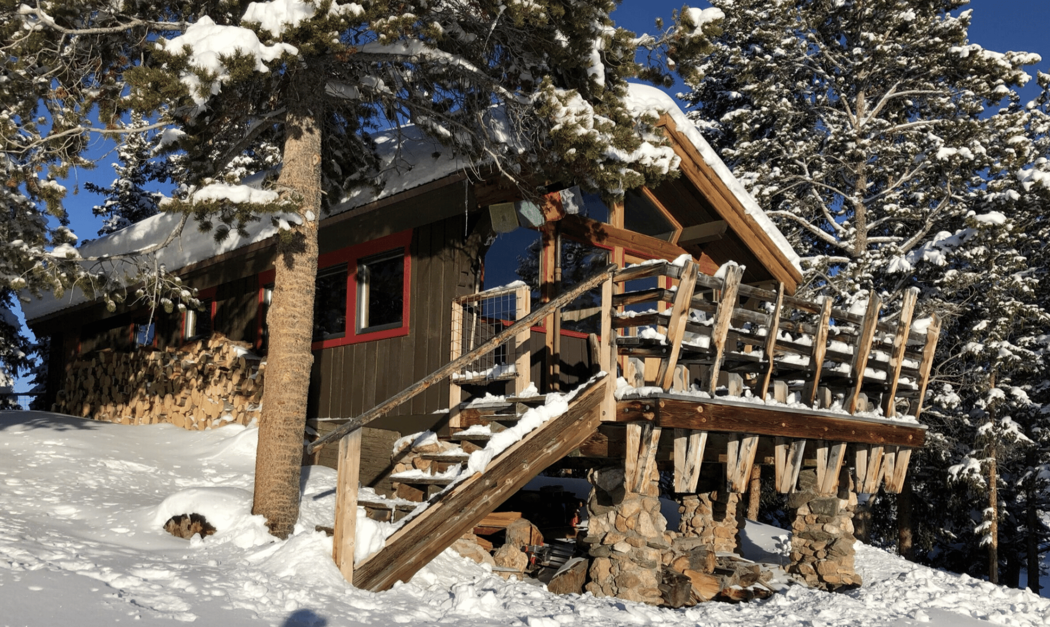 Snowy mountain hut