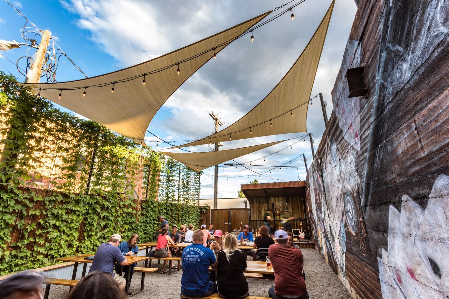 Outdoor patio at a brewery