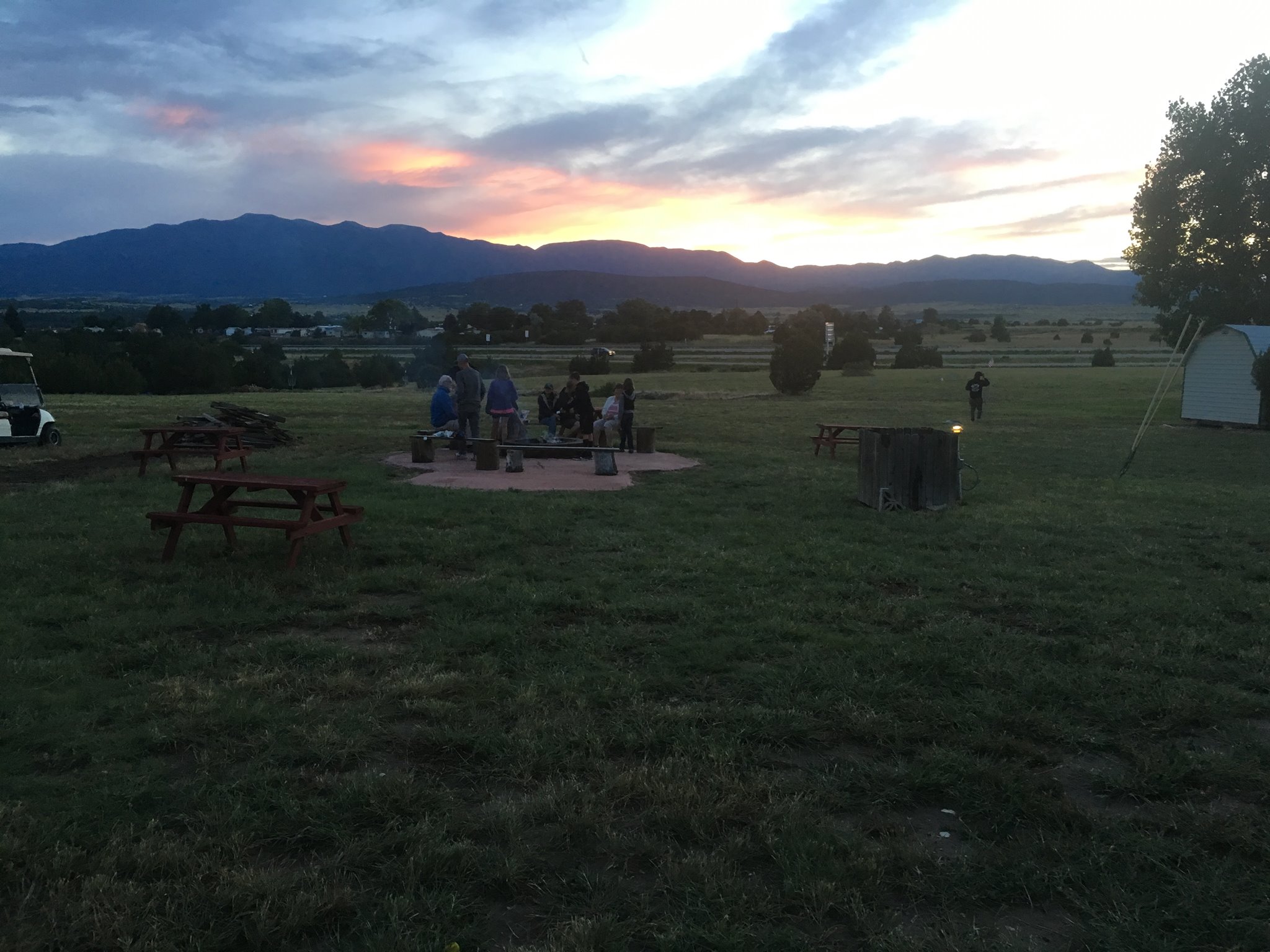 Sunset over mountains from a campground