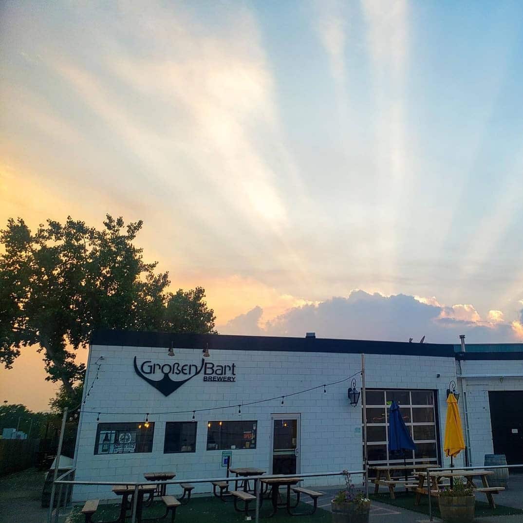 Sunset over a brewery