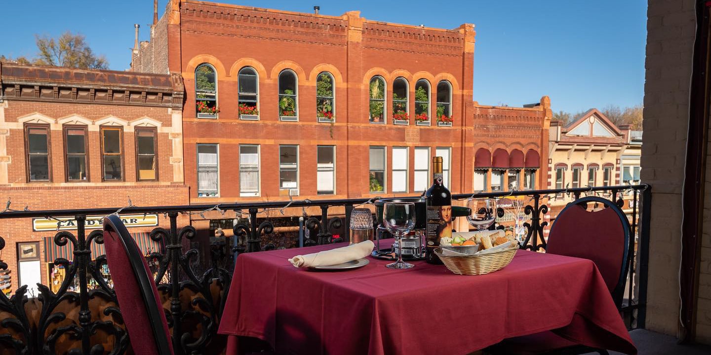 Image of the balcony at Mona Lisa Fondue Restaurant in Manitou Springs, Colorado