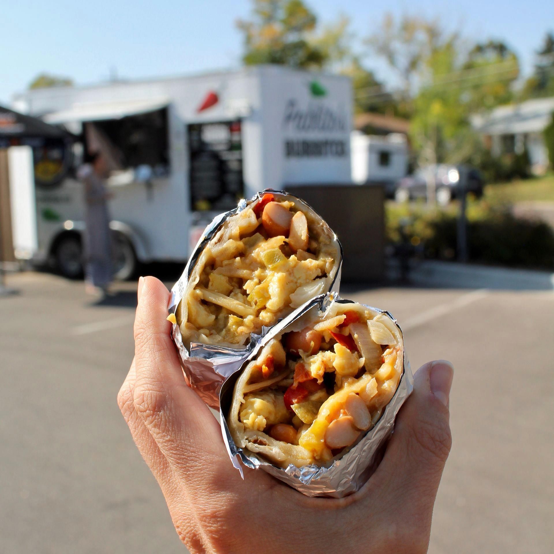 Burrito in front of food truck