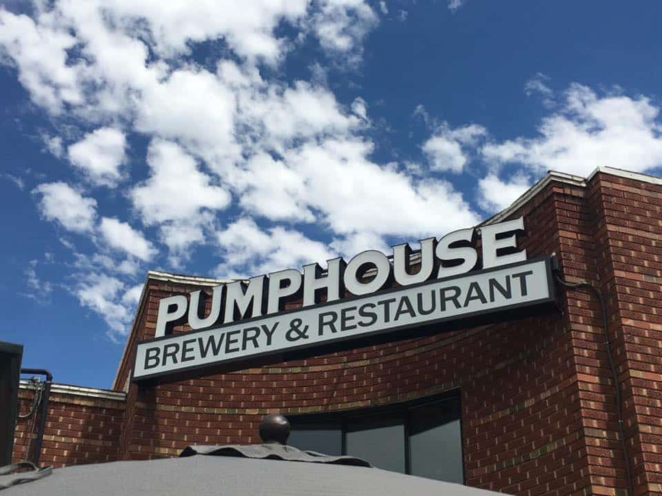 Restaurant sign for Pumphouse Brewery