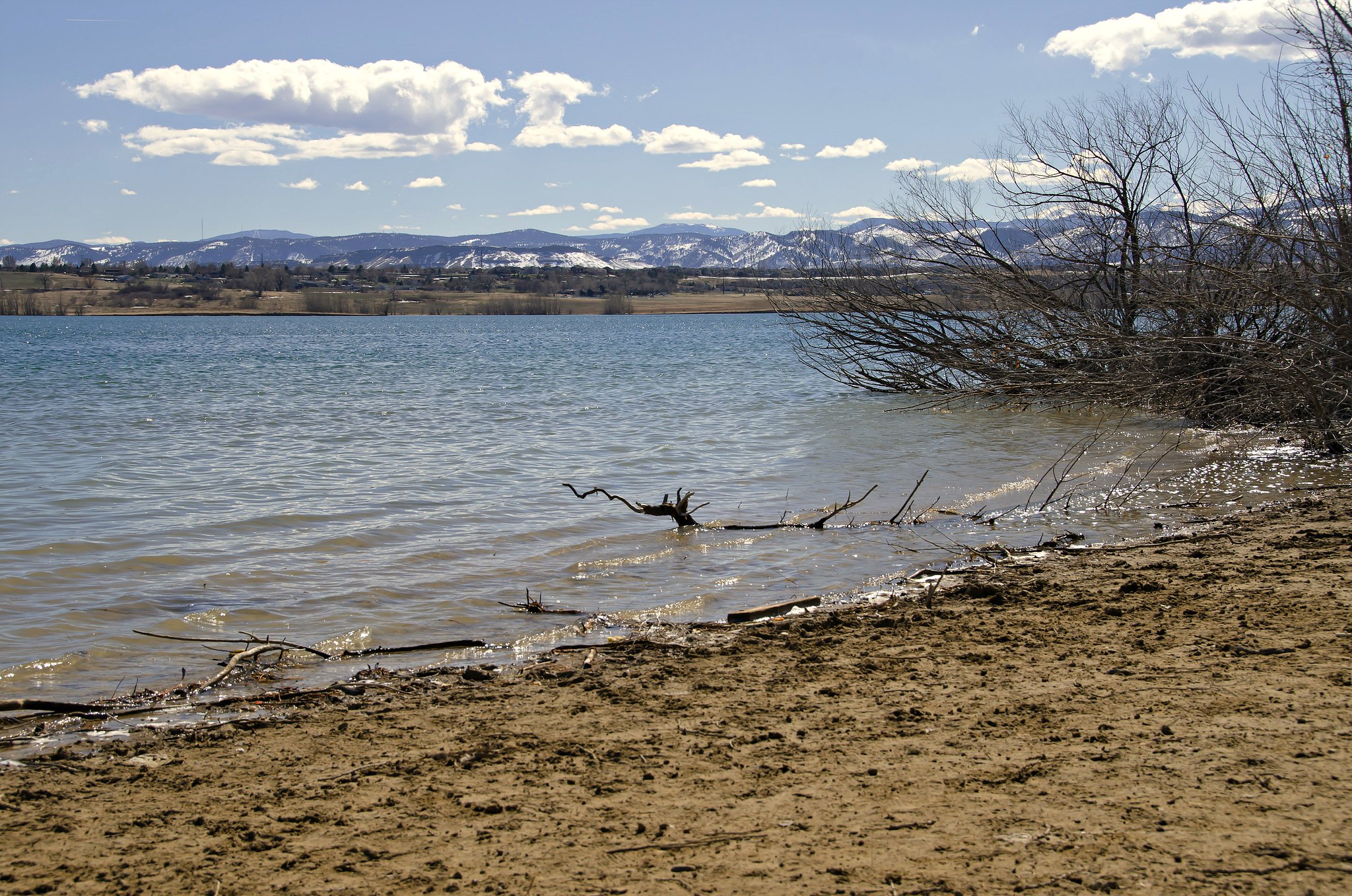 Lake with mountains in background