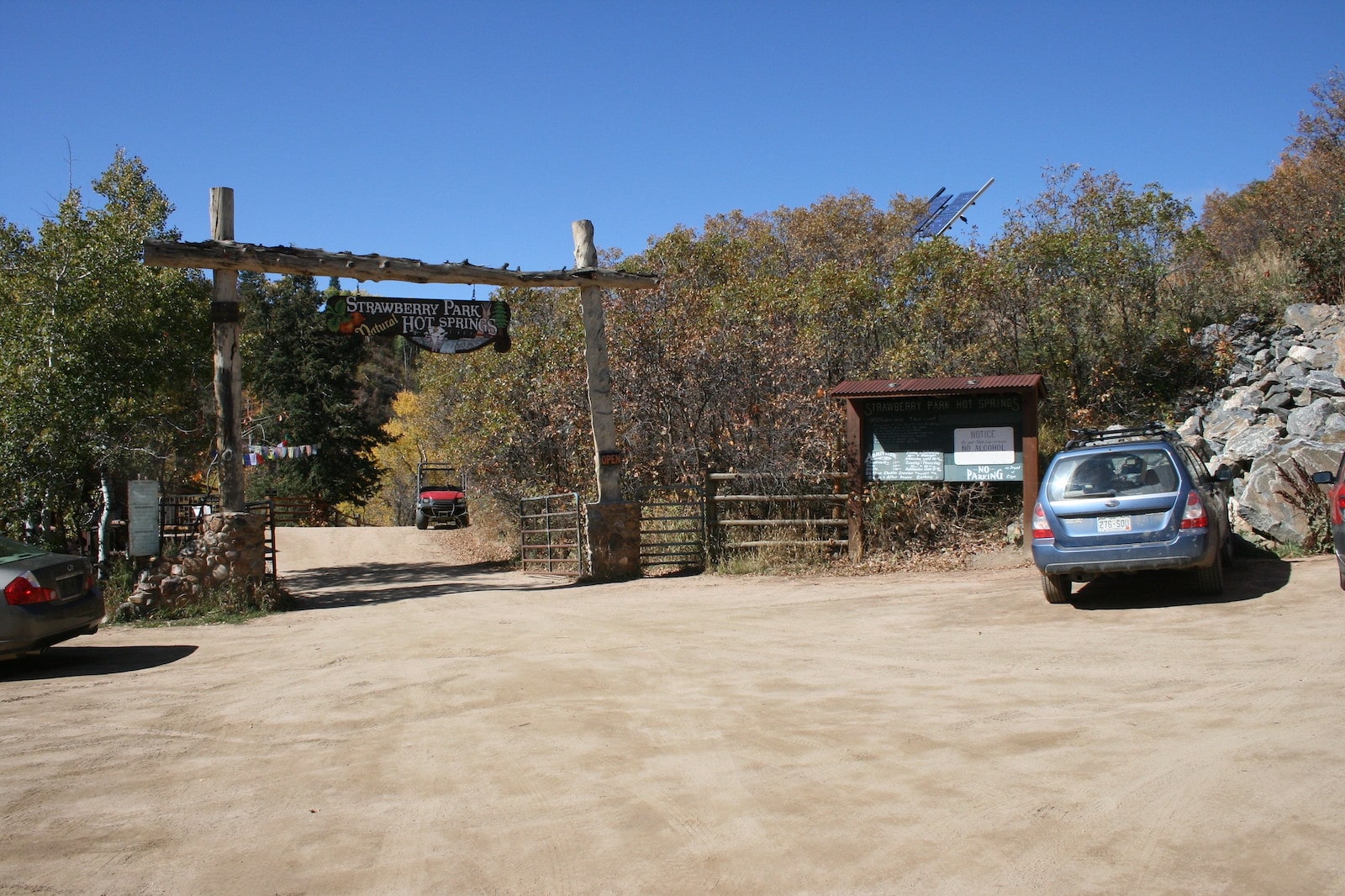 Image of the entrance of Strawberry Park Hot Springs in Steamboat Springs, Colorado