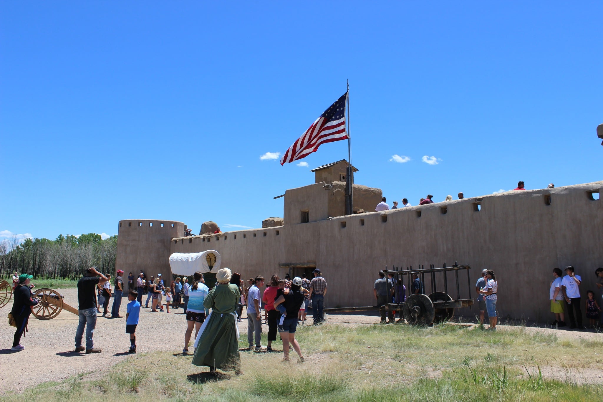 American flag over historical fort