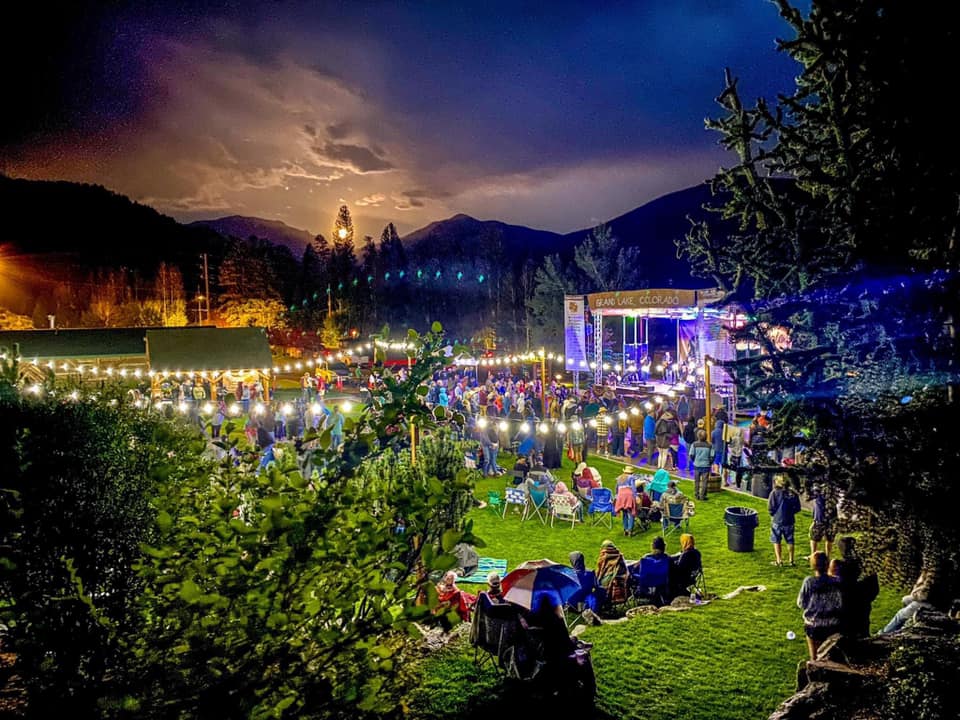 Outdoor festival at dusk