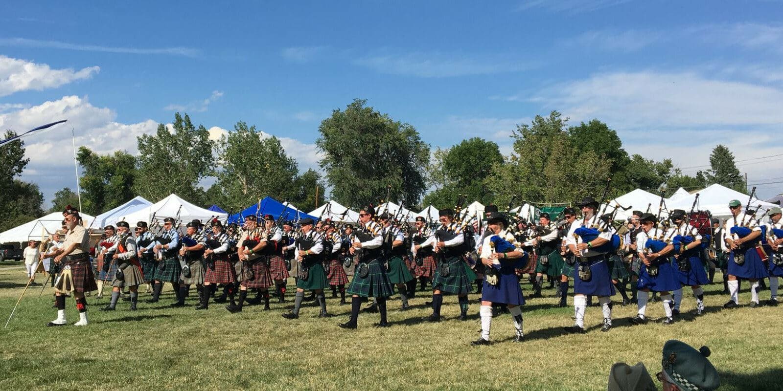 Image of bagpipers marching at the Colorado Scottish Festival