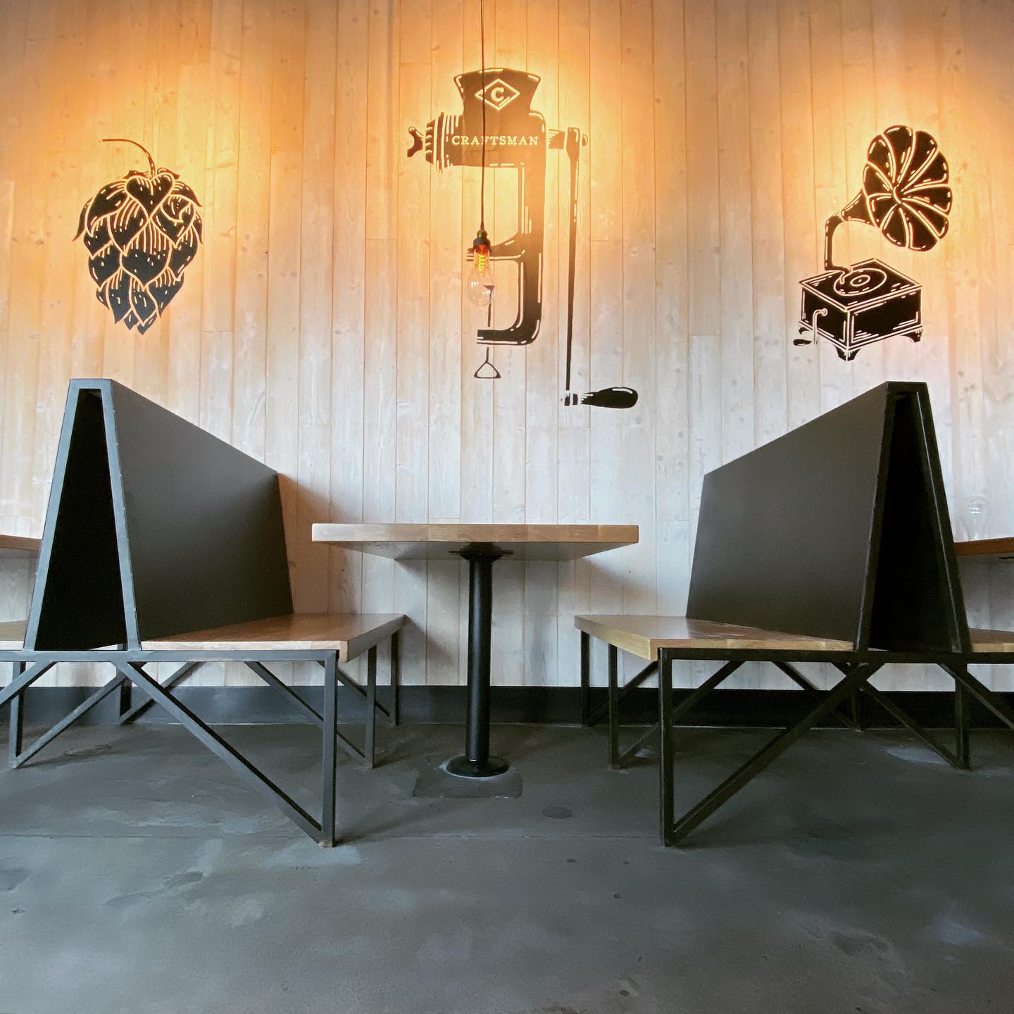 Black booth seating in a restaurant