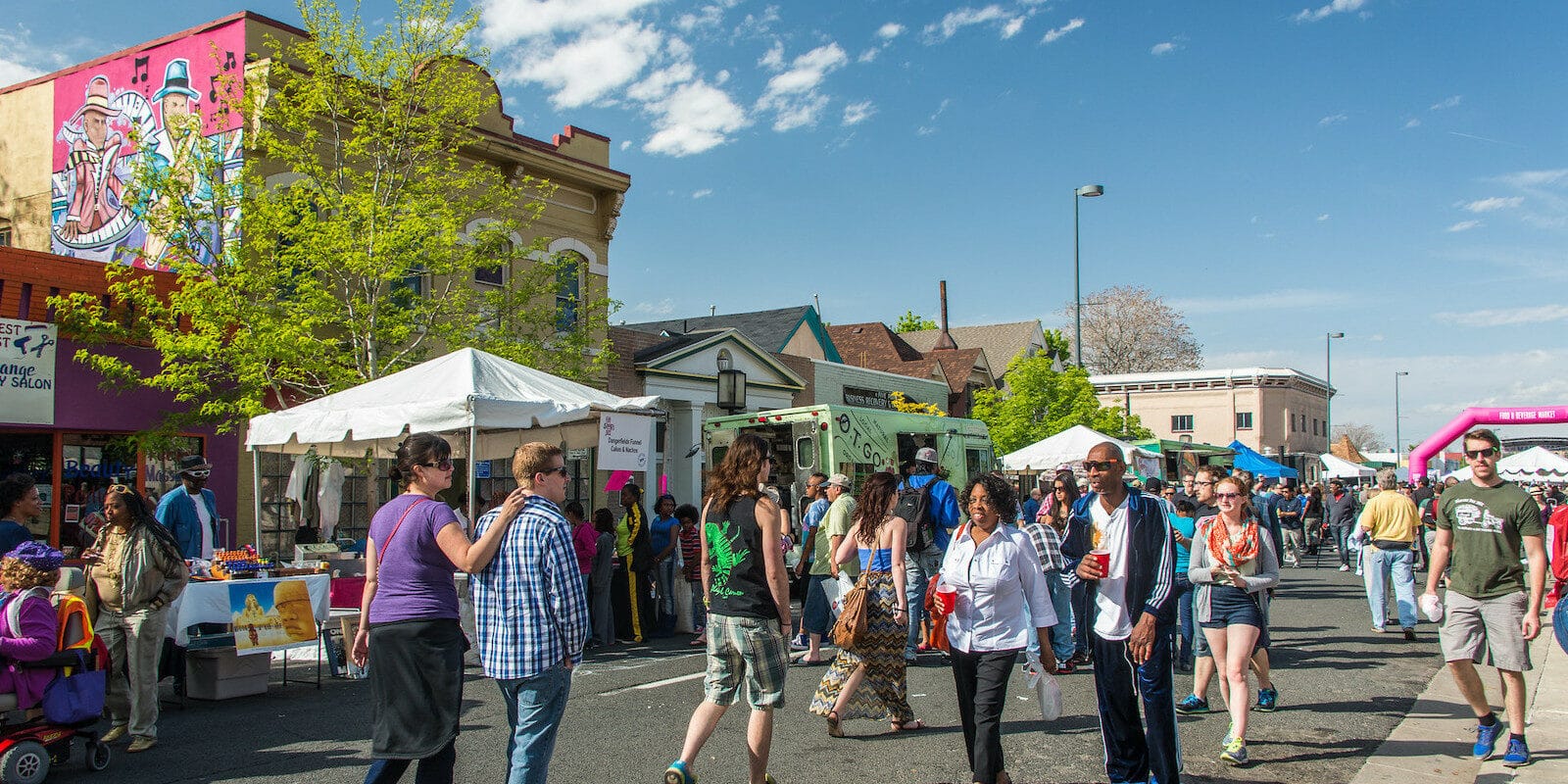 Image of people walking around in 5 Five Points in Denver, Colorado