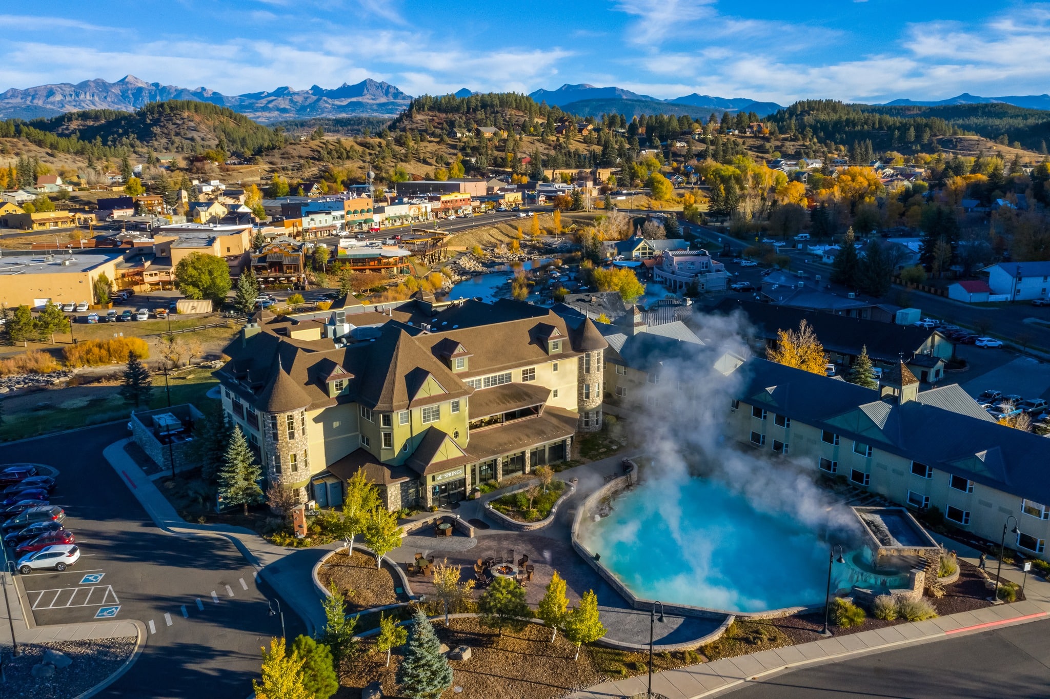 Overhead view of hot springs resort