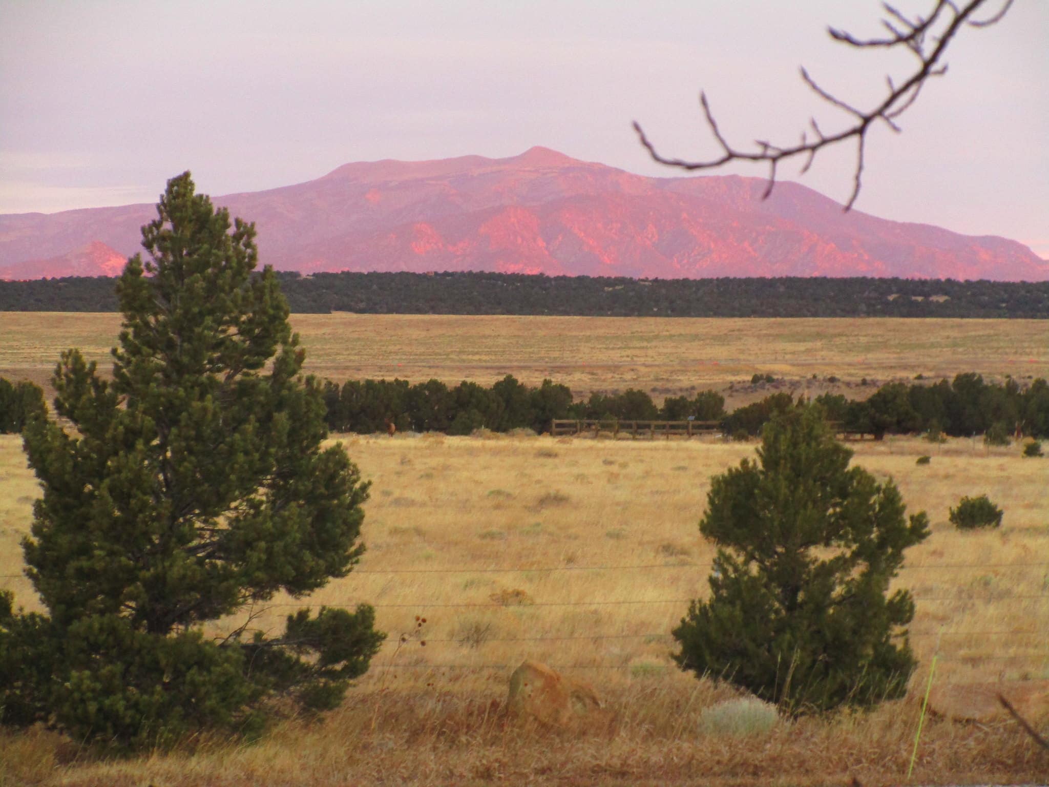 Mountain in background with sunset colors