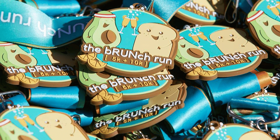 Image of the medals at the 2017 bRUNch Run 5k + 10k in Denver, Colorado