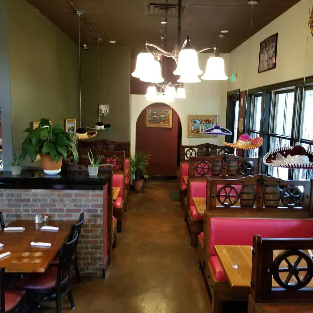 Indoor seating at a mexican restaurant