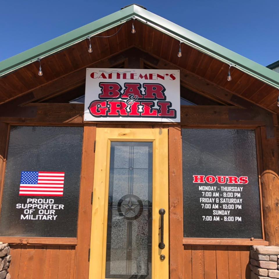 Entrance to a small-town bar and grill restaurant