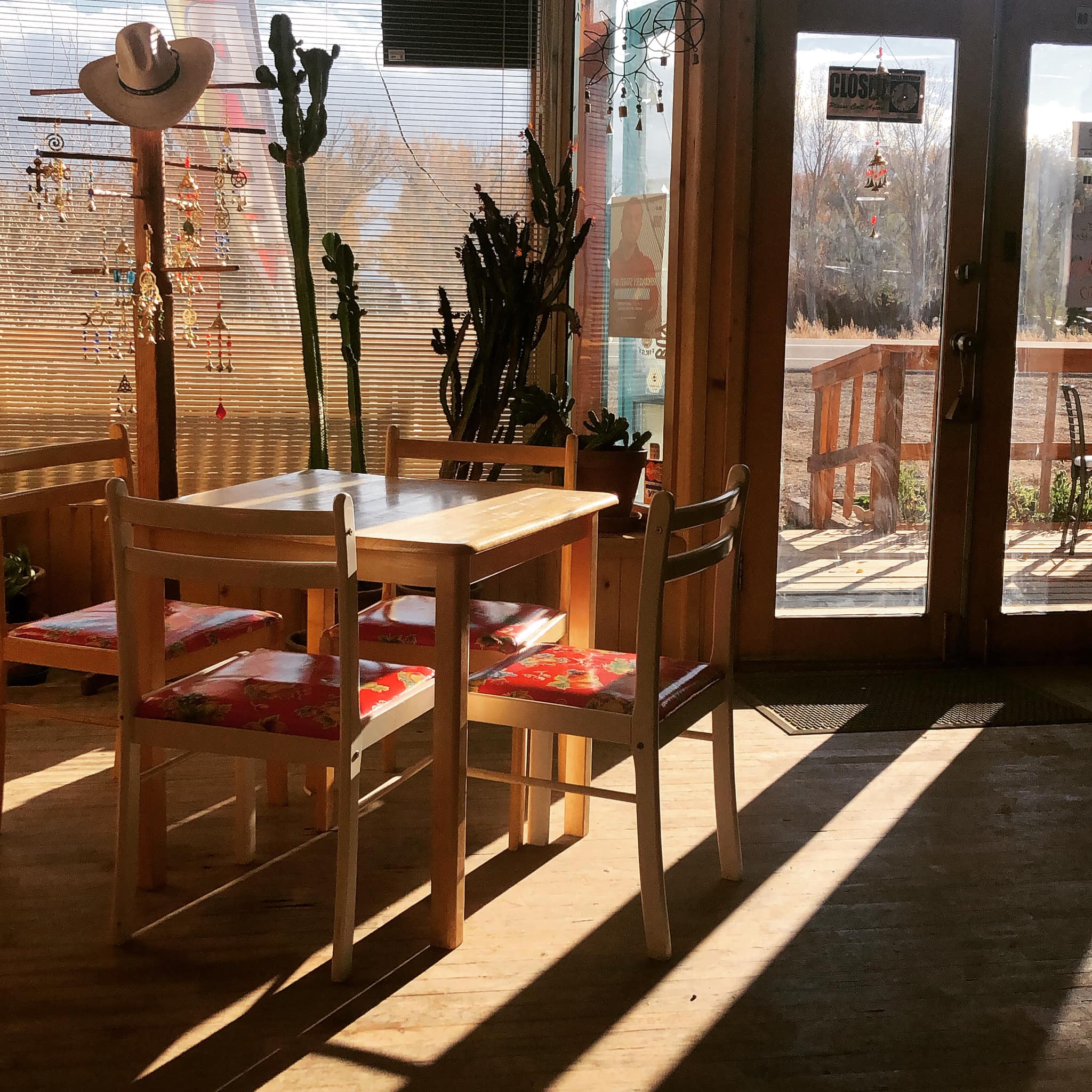 Sun beams streaming into coffee shop