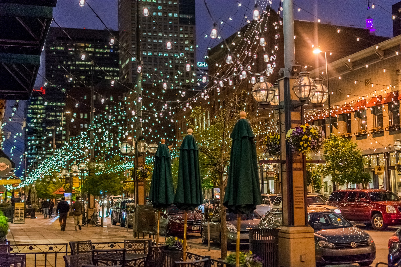 String Lights at Night on Larimer Square, Denver, Colorado