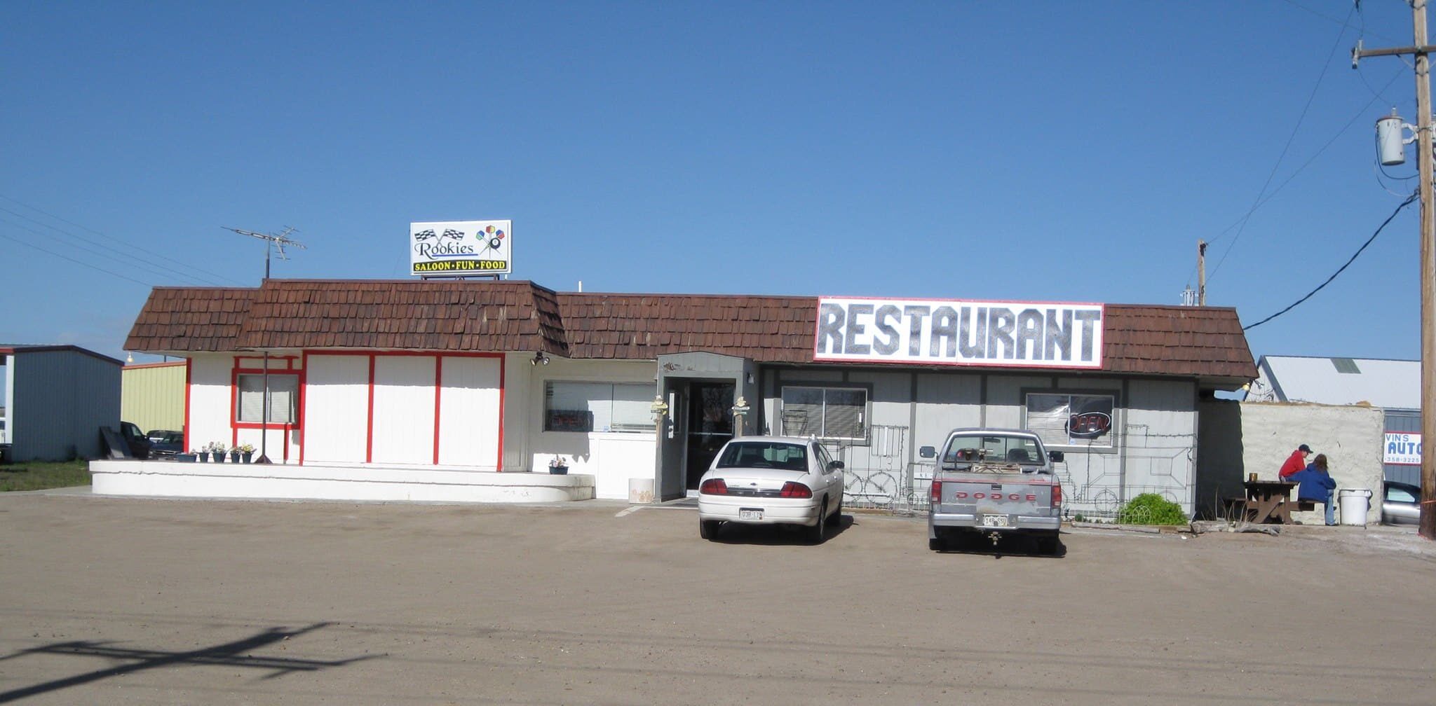 Exterior of the Rookies Restaurant in Strasburg, Colorado