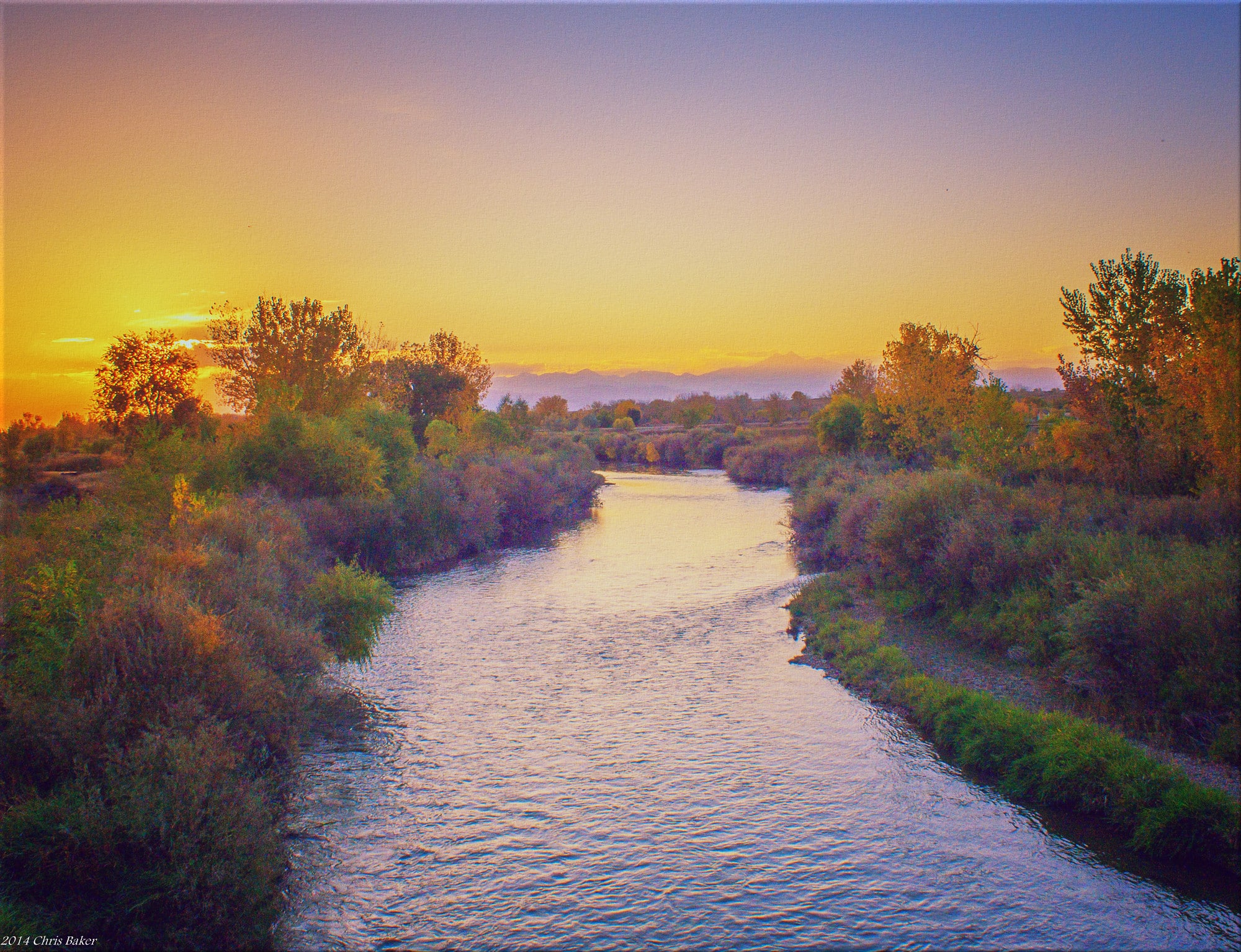 Sunset over a river