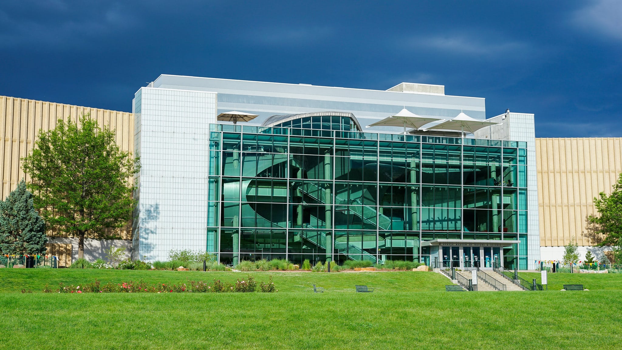 Glass atrium in museum building