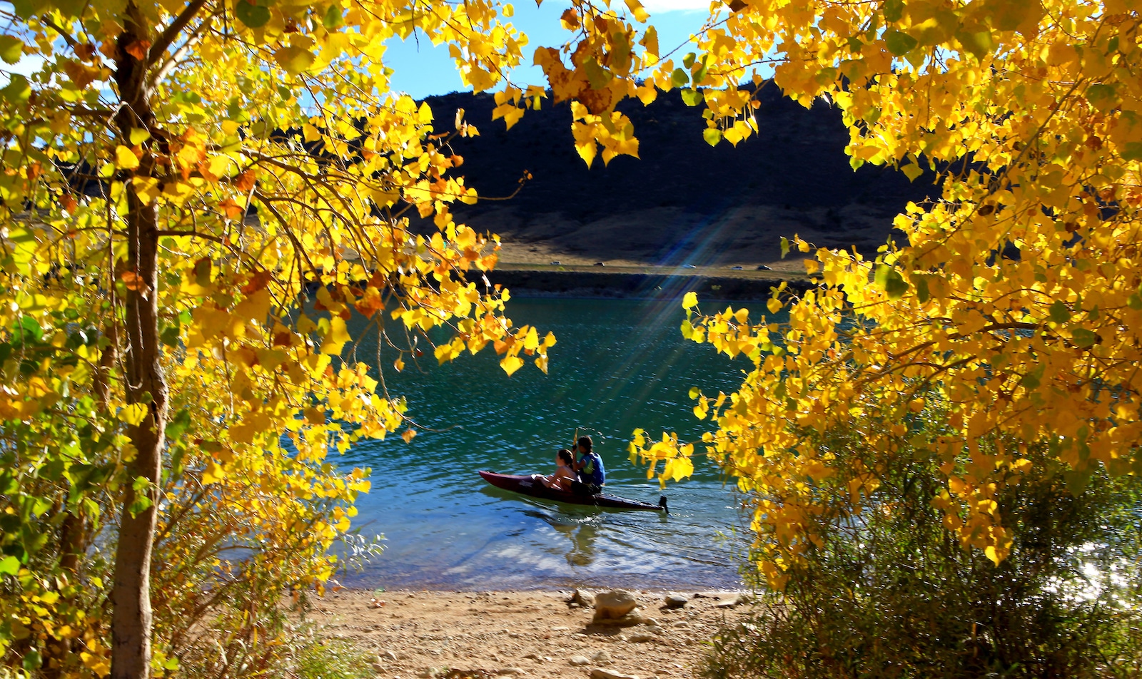 Bear Creek Lake Park Fall Colors Kayak on Sand Creek Colorado